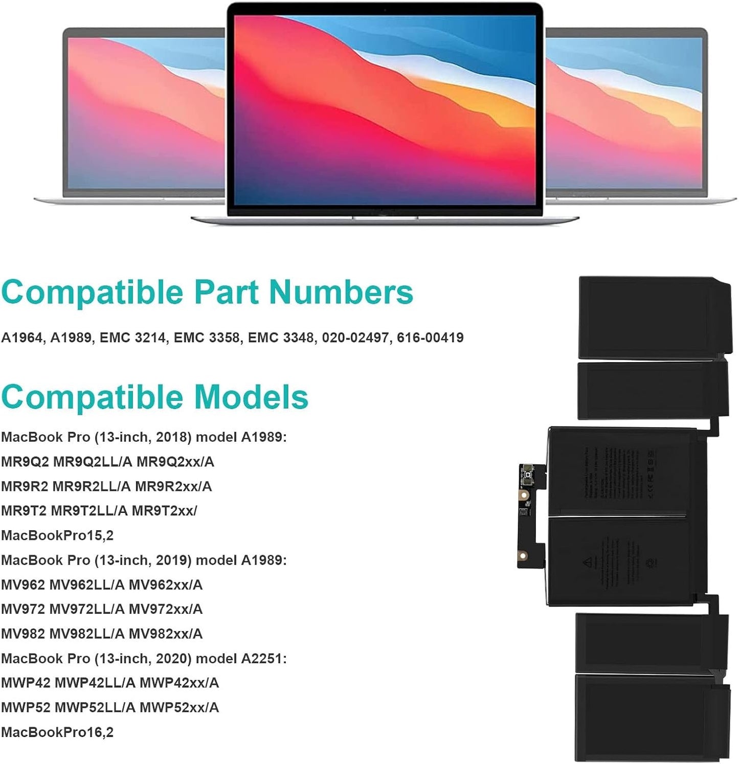 Standard Battery for MacBook Pro 13" (A1989 / 2018-2019) / (A2251 / 2020)