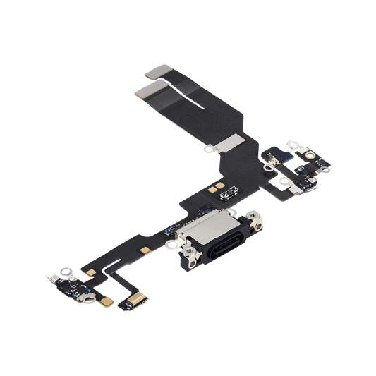 Charging Port Flex for iPhone 16e / 17e Black angled front view