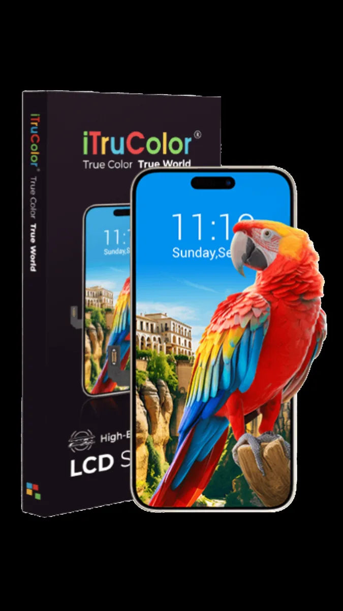 iTruColor LCD replacement screen box next to an iPhone