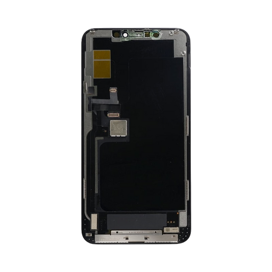 Back of iTruColor LCD screen assembly for iPhone 11 Pro Max, showing shielding and flex cables