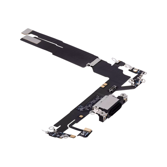 Charging Port Flex for iPhone 16 Black angled front view