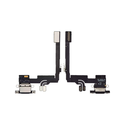 Charging Port Flex for iPhone 16 Pro Black Titanium front and back view