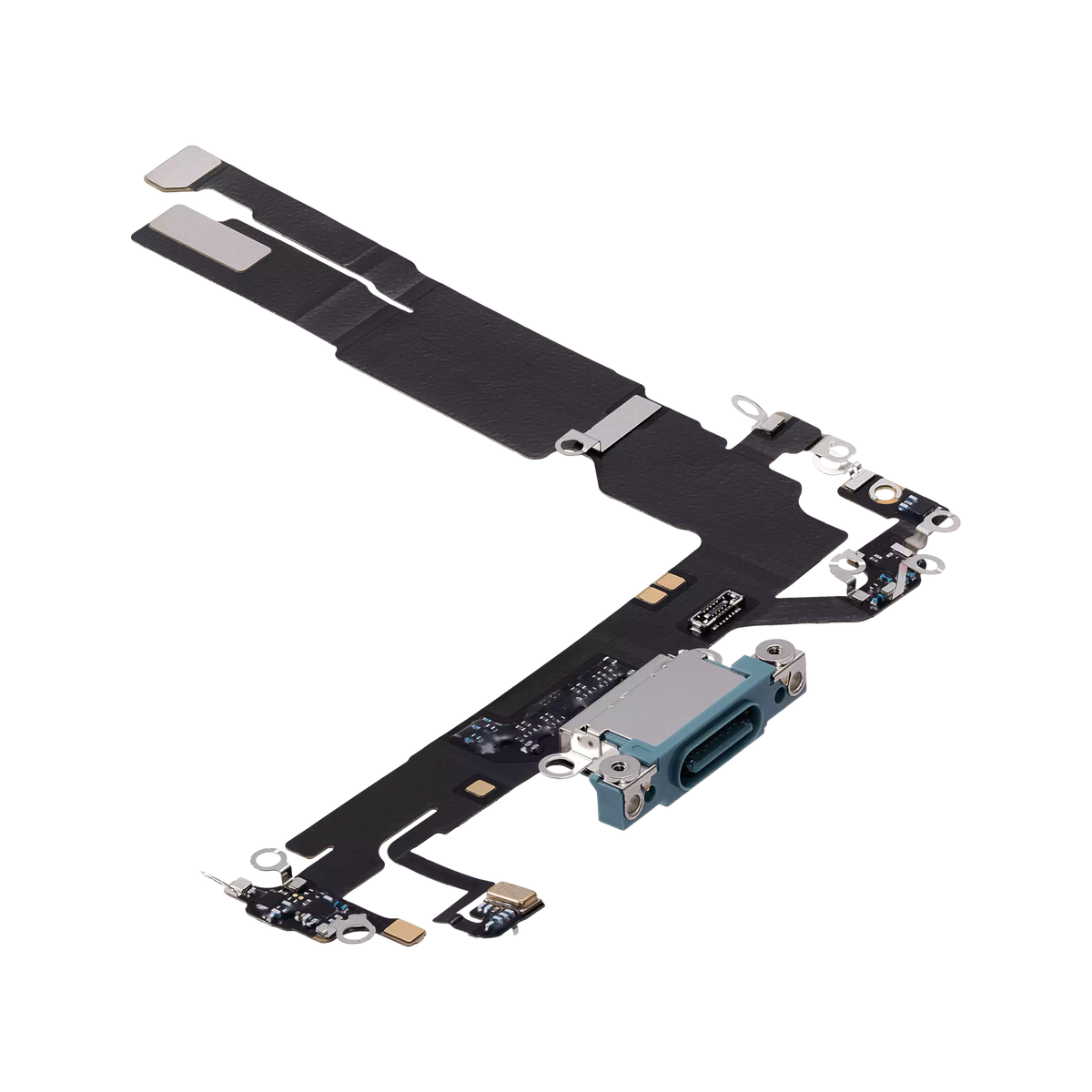 Charging Port Flex for iPhone 16 Teal angled front view