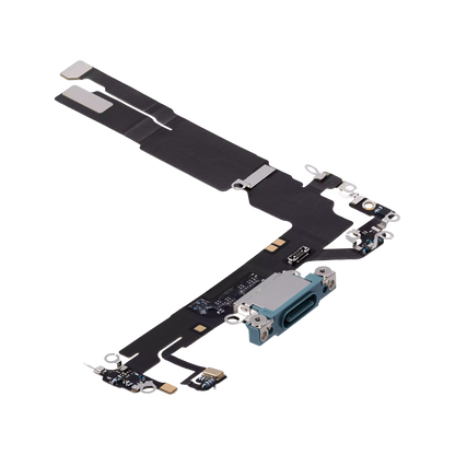 Charging Port Flex for iPhone 16 Teal angled front view