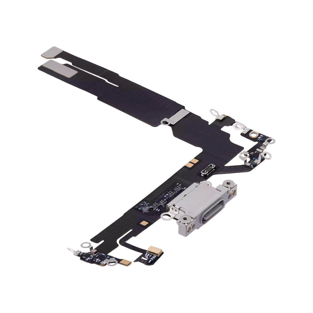 Charging Port Flex for iPhone 16 White angled front view