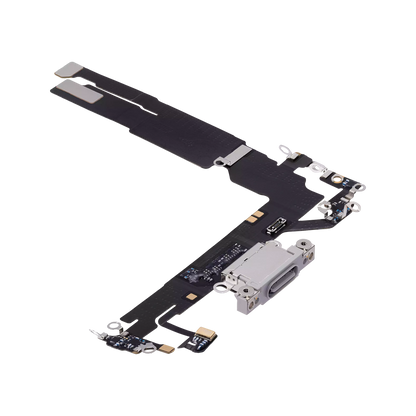 Charging Port Flex for iPhone 16 White angled front view