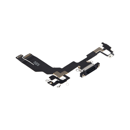 Charging Port Flex for iPhone 16e / 17e Black angled back view