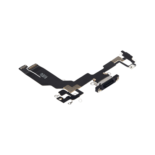 Charging Port Flex for iPhone 16e / 17e Black angled back view