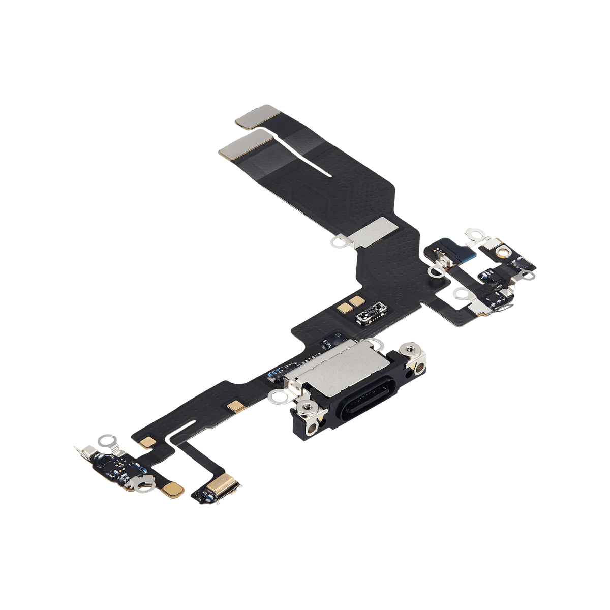 Charging Port Flex for iPhone 16e / 17e Black angled front view