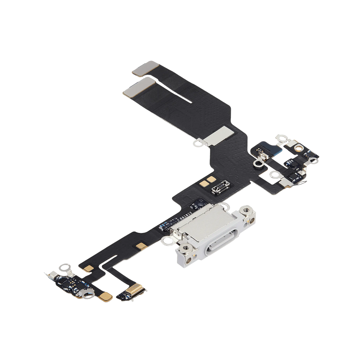 Charging Port Flex for iPhone 16e / 17e White angled front view