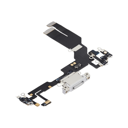 Charging Port Flex for iPhone 16e / 17e White angled front view