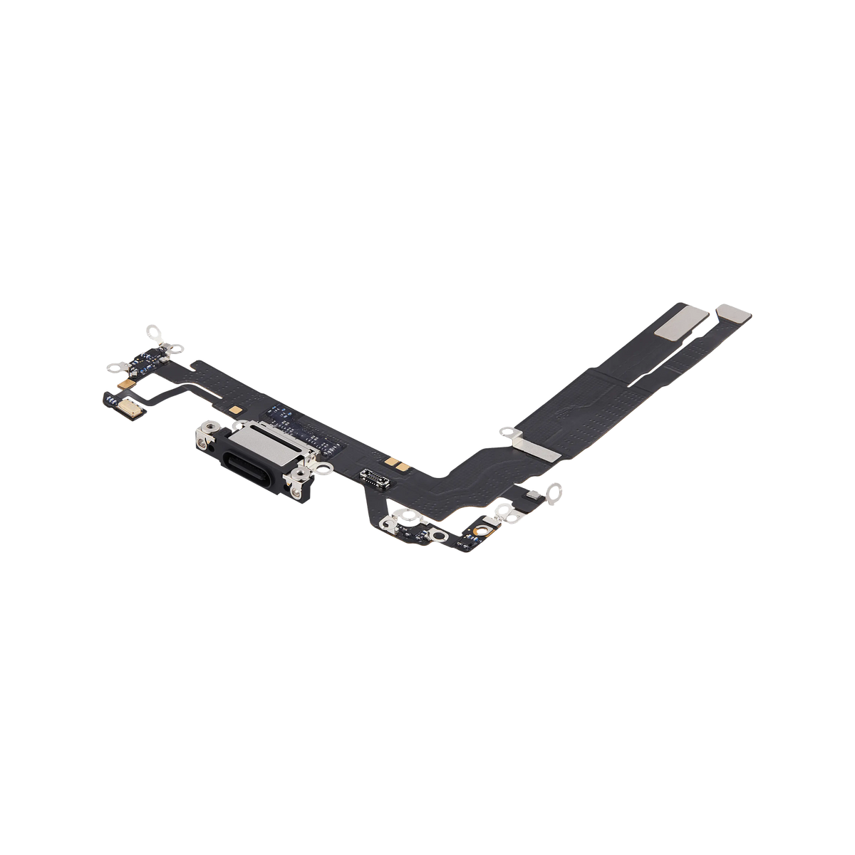 Charging Port Flex for iPhone 17 Black angled front view