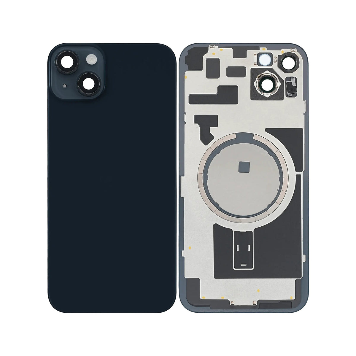 iPhone 14 Plus back glass replacement, outer and inner sides side by side, glass only